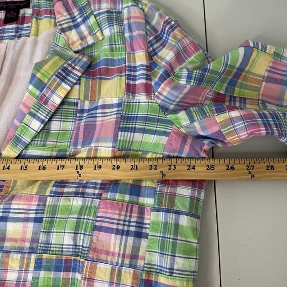 Lily Stanhope Madras Plaid Blazer Size 2X Cotton Pockets Preppy - Picture 7 of 10